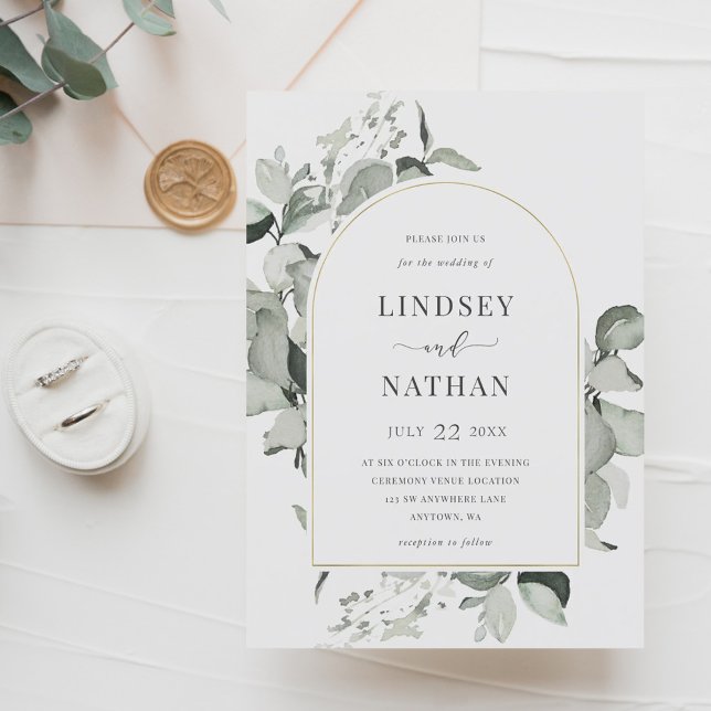 Convite de Casamento Moderno com Arco de Eucalipto (Criador carregado)