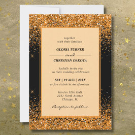 Convite de Casamento Moderno com Brilho Dourado