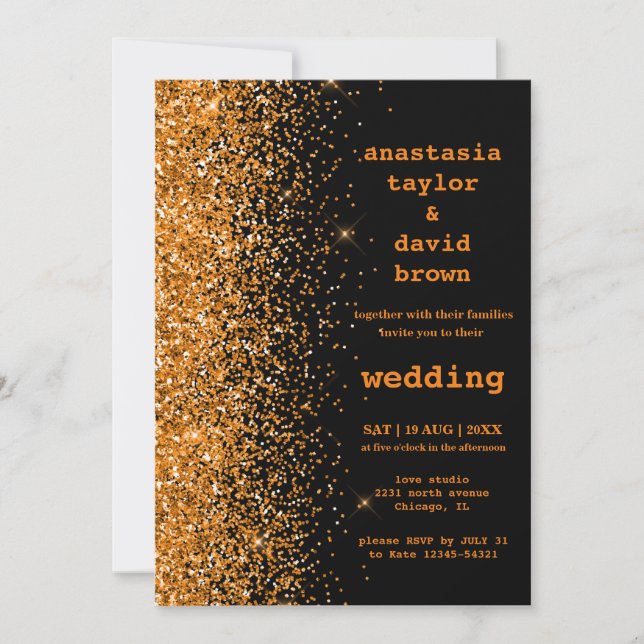Convite de Casamento Moderno com Brilho Dourado (Frente)
