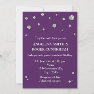 Convite de Casamento Moderno com Brilho Roxo e Pra