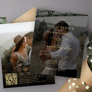 Convite de casamento moderno com código QR de 2 fo