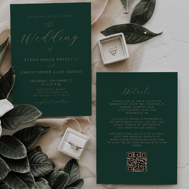 Convite de Casamento Moderno com Código QR Esmeral (Criador carregado)