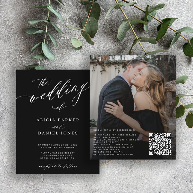 Convite de casamento moderno com código QR orçamen (Criador carregado)