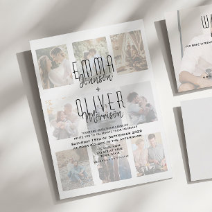 Convite de Casamento Moderno com Colagem de Fotos