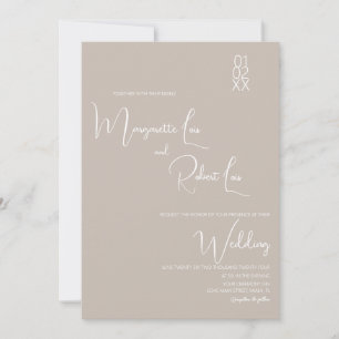 Convite de Casamento Moderno com Fita Branca Bege 