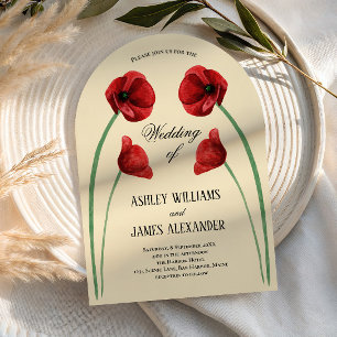 Convite de Casamento Moderno com Flores de Papoula