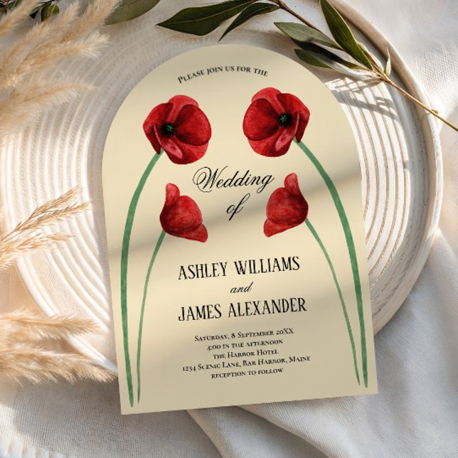 Convite de Casamento Moderno com Flores de Papoula (Criador carregado)