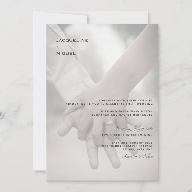 Convite de Casamento Moderno com Foto das Mãos (Frente)