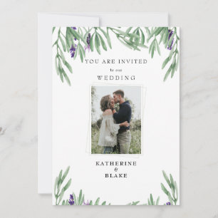 Convite de Casamento Moderno com Foto e Folhagem L