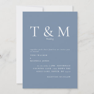 Convite de Casamento Moderno com Monograma em Azul