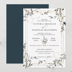 Convite de Casamento Moderno com Vegetação de Prim