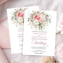 Convite de Casamento Moderno com Vegetação Rosa Be
