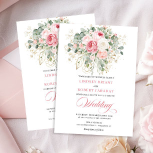 Convite de Casamento Moderno com Vegetação Rosa Be