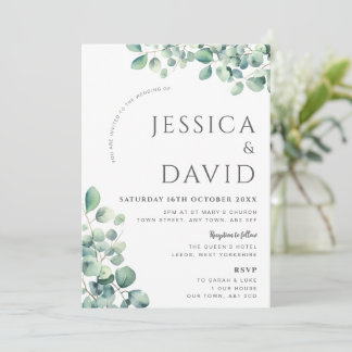 Convite de Casamento Moderno com Verde Eucalipto