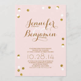 Convite de casamento moderno, cor-de-rosa e dourad
