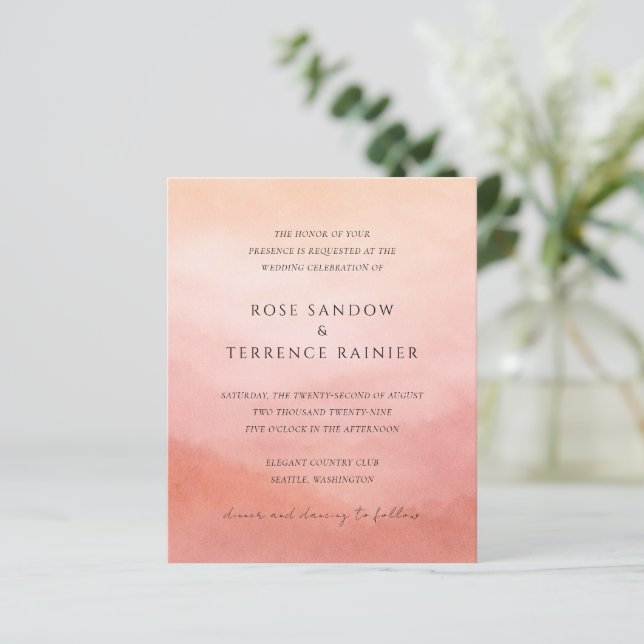 Convite de Casamento Moderno Coral Costeiro Chic (Em pé/Frente)