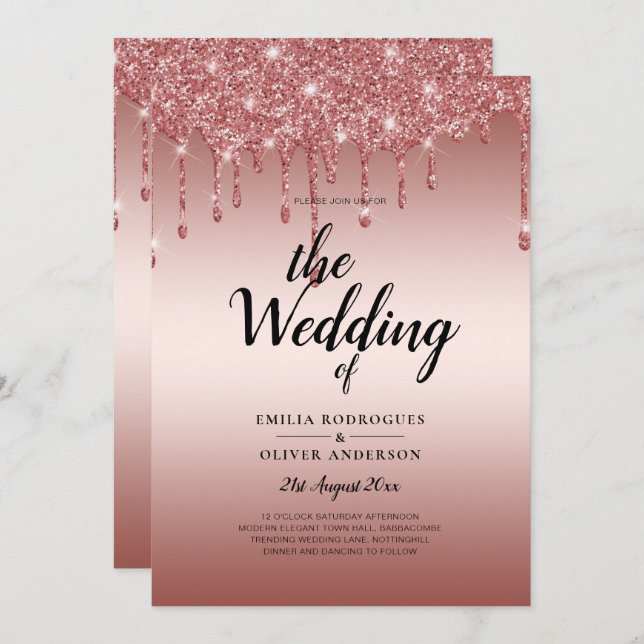 Convite de casamento Moderno de Discussão Dourada  (Frente/Verso)