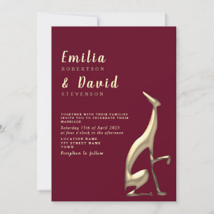 Convite de Casamento Moderno Dourado e Borgonha