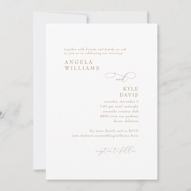 Convite de Casamento Moderno Dourado e Branco Sem  (Frente)