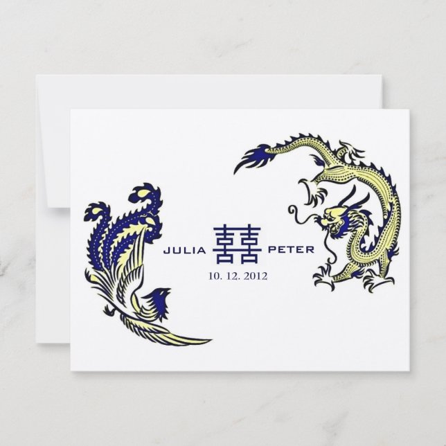 Convite de Casamento Moderno Dragão-Fênix Chinês (Frente)