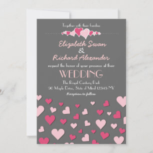 Convite de Casamento Moderno e Chic Pink Grey Love