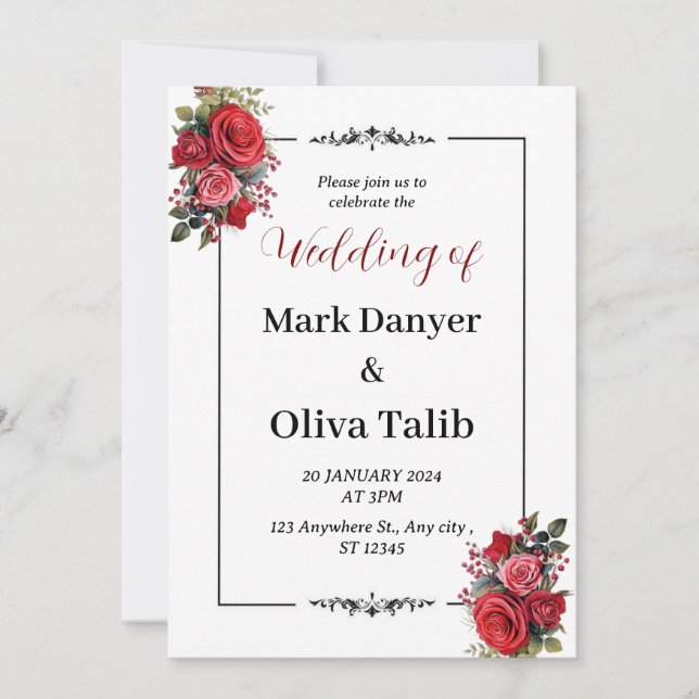 Convite De Casamento | Moderno e Elegante (Frente)