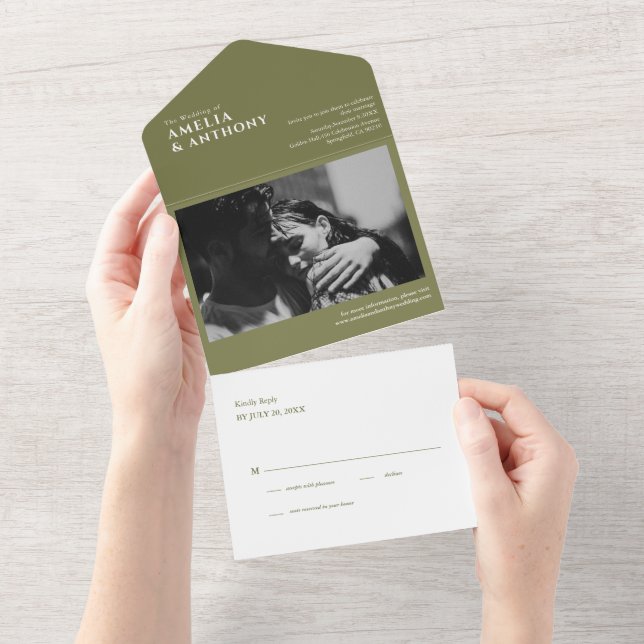 Convite de Casamento Moderno Elegante Oliva simple (Aba destacável)