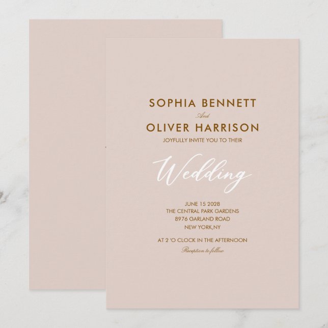 convite de casamento moderno elegante rosa suave (Frente/Verso)
