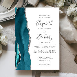 Convite de Casamento Moderno em Ágata Azul Turques