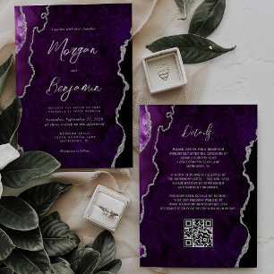 Convite de Casamento Moderno em Ágata Roxa com Cód