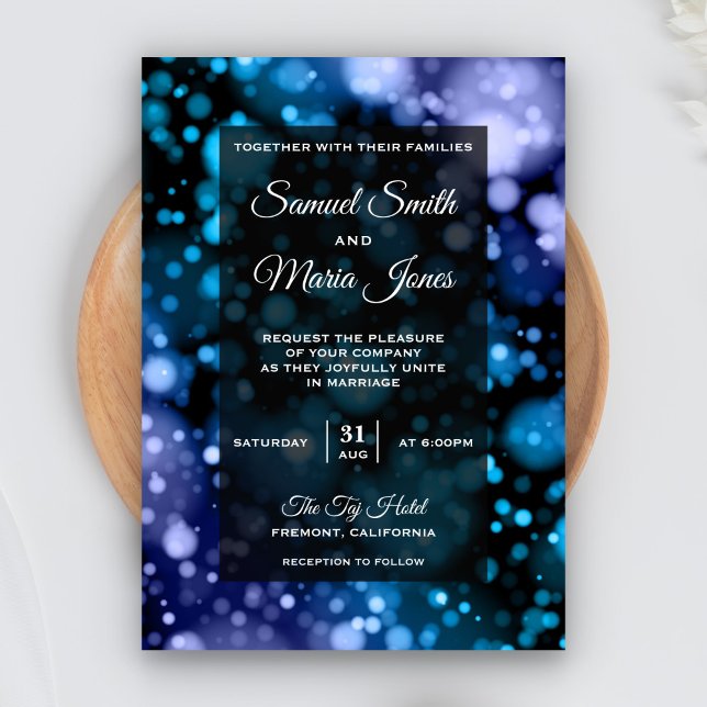 Convite de Casamento Moderno em Azul e Roxo com Bo (Criador carregado)