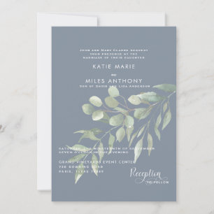 Convite de Casamento Moderno em Azul Poeirento com