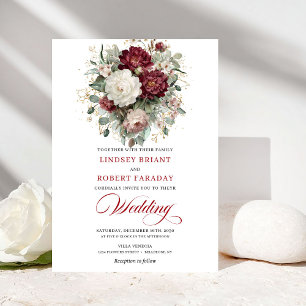 Convite de Casamento Moderno em Burgundy e Flores