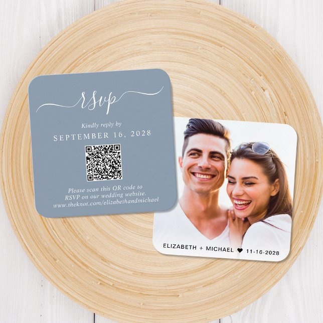 Convite de Casamento Moderno em Código QR Azul Poe (Our user-friendly template will generate your QR code automatically from your website address)