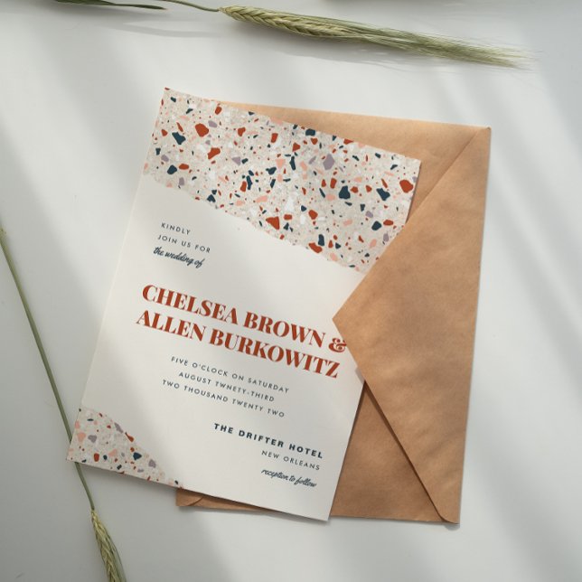 Convite de Casamento Moderno em Laje de Terrazzo (Criador carregado)