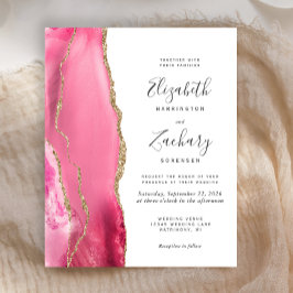 Convite de Casamento Moderno em Pink Gold Agate co