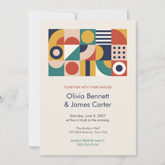 Convite de Casamento Moderno em Poster Geométrico  (Frente)