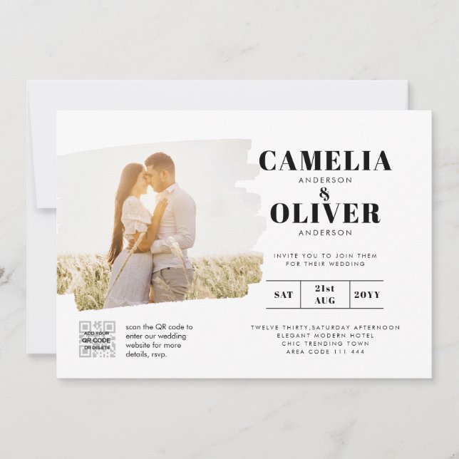 Convite de Casamento Moderno em Preto e Branco com (Frente)