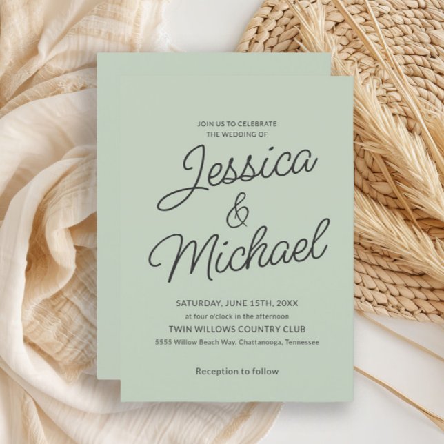 Convite de Casamento Moderno em Verde Sage e Carvã (Mint green wedding invitation)