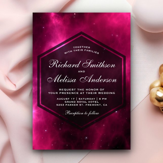 Convite de Casamento Moderno Espaço Galáxia Rosa C (Criador carregado)