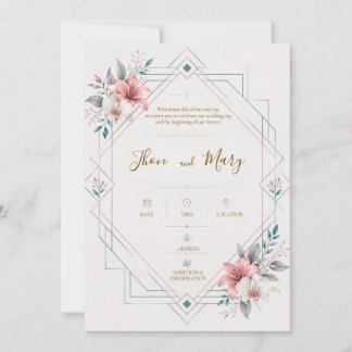 Convite de Casamento Moderno Floral
