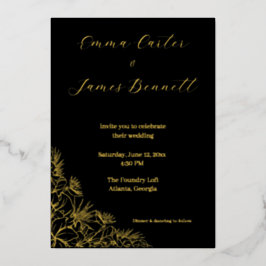 Convite de casamento moderno floral em folha metál