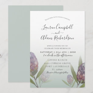 Convite de Casamento Moderno Floral em Verde e Rox
