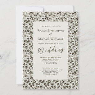 Convite de Casamento Moderno Floral Preto e Branco