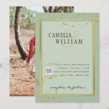 Convite de Casamento Moderno FOTO Código QR Rsvp V