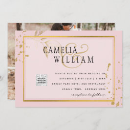 Convite de Casamento Moderno FOTO com QR CODE RSVP