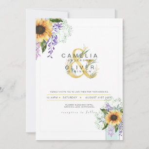 Convite de Casamento Moderno Girassóis Wisteria Ro