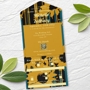 Convite de Casamento Moderno Girassol Azul Teal Do