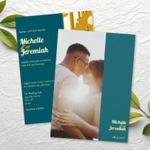 Convite de Casamento Moderno Girassol Azul Teal Do