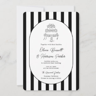 Convite de Casamento Moderno Listrado Preto e Bran